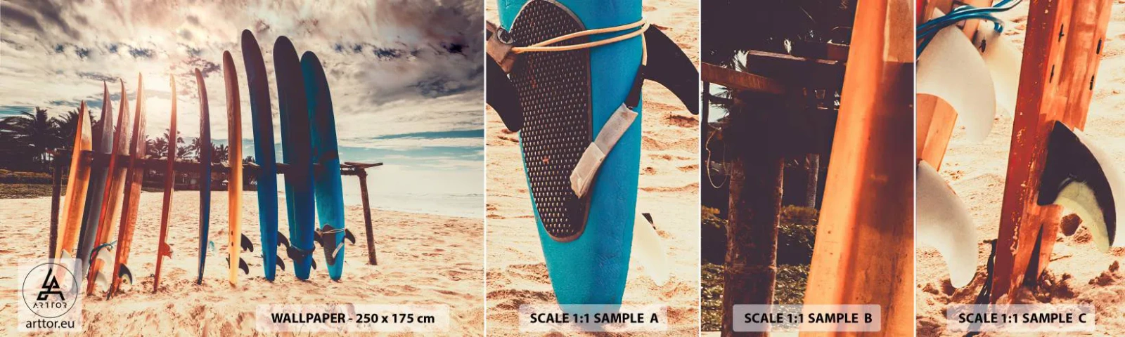 Amostra de Papel de Parede Standard Eco - Boa noite, até amanhã - Surfar, Paisagem, Prancha de surfe - 100x30 cm