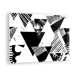 Quadro em vidro - Padrões geométricos em preto e branco com motivos triangulares - 70x50cm - Chuva de triângulos - Decoração de parede moderna para a sala de estar e quarto ARTTOR
