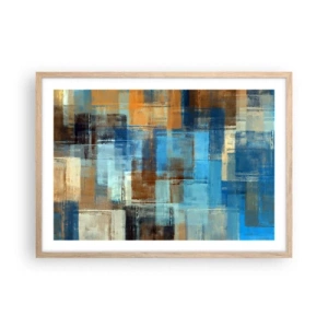 Pôster com moldura de carvalho claro - Através da cortina azul - 70x50 cm