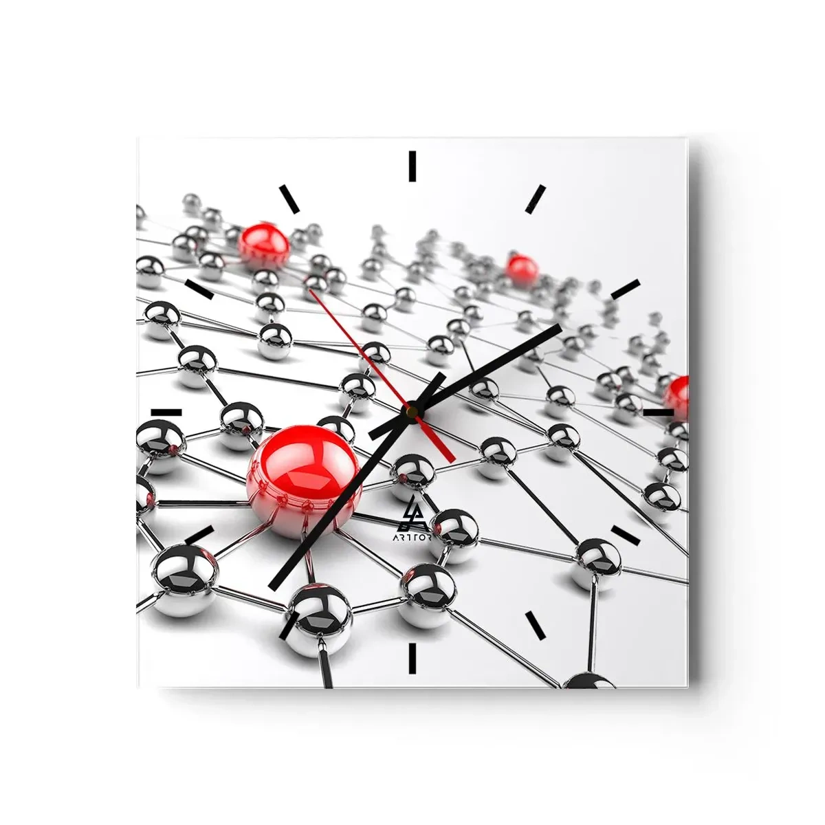 Relógio de parede - Relógio em vidro - Rede de Prata - 40x40 cm