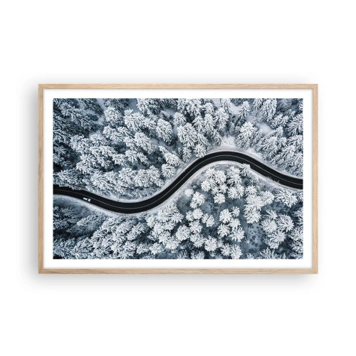 Pôster com moldura de carvalho claro - Pelaa floresta no inverno - 91x61 cm