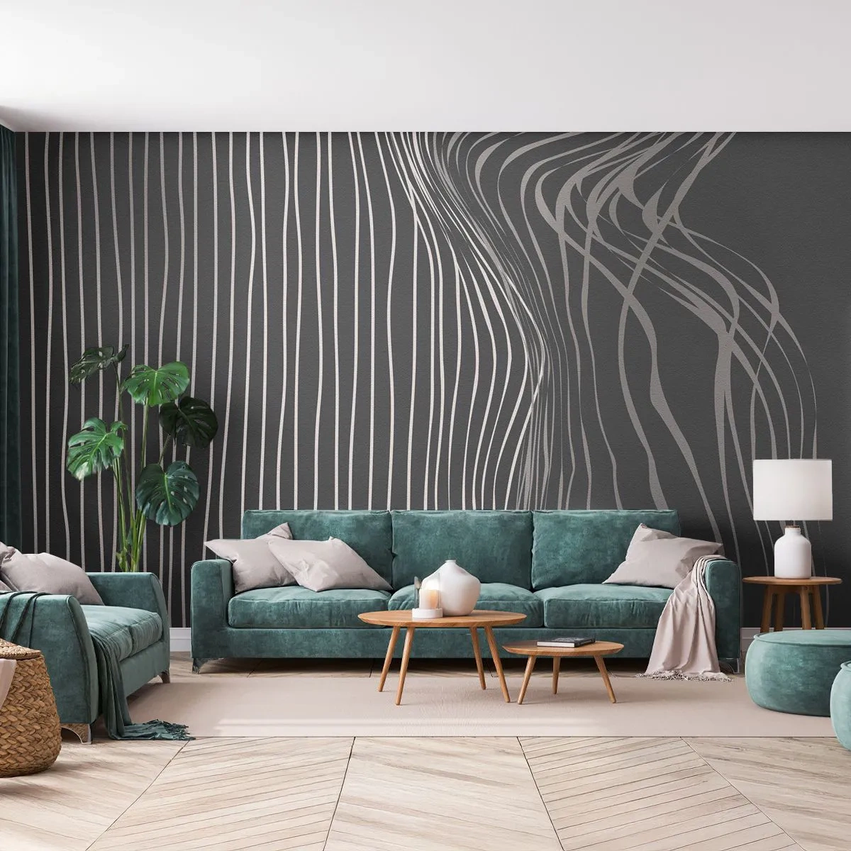 Papel de Parede Premium Canvas - Ritmo e sotaque - Abstração, Pedaço, Preto e branco - 100x70 cm