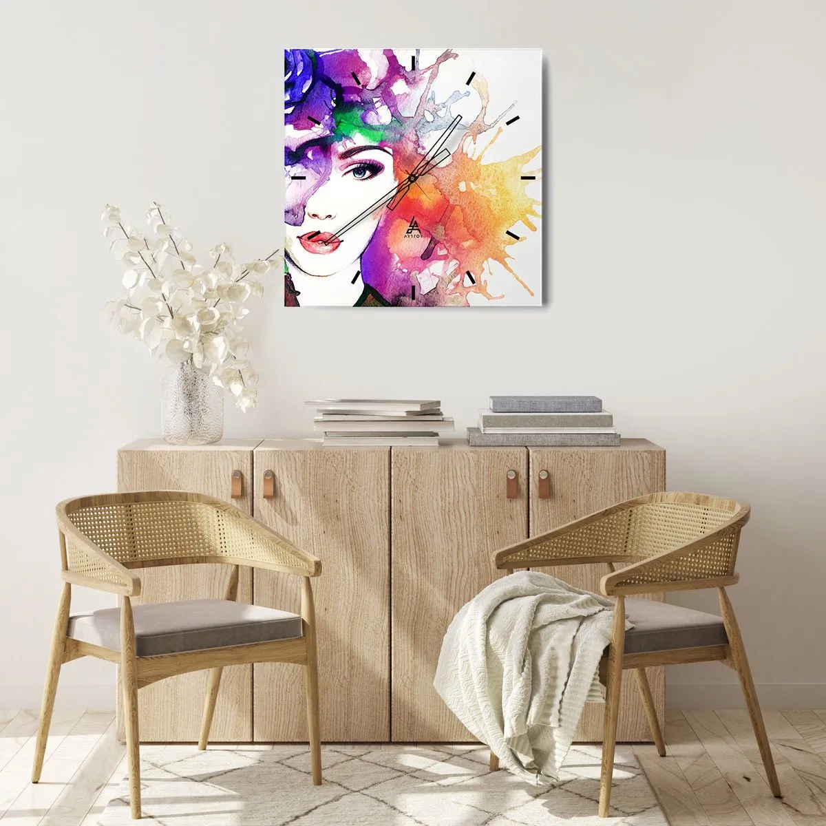 Relógio de parede - Relógio em vidro - Com a cabeça nas nuvens - 30x30 cm