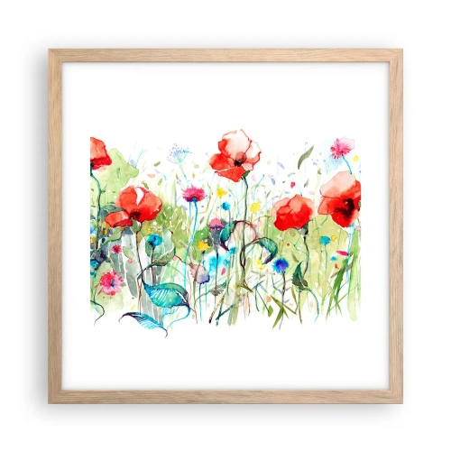 Pôster com moldura de carvalho claro - Prado florido de maio - 40x40 cm