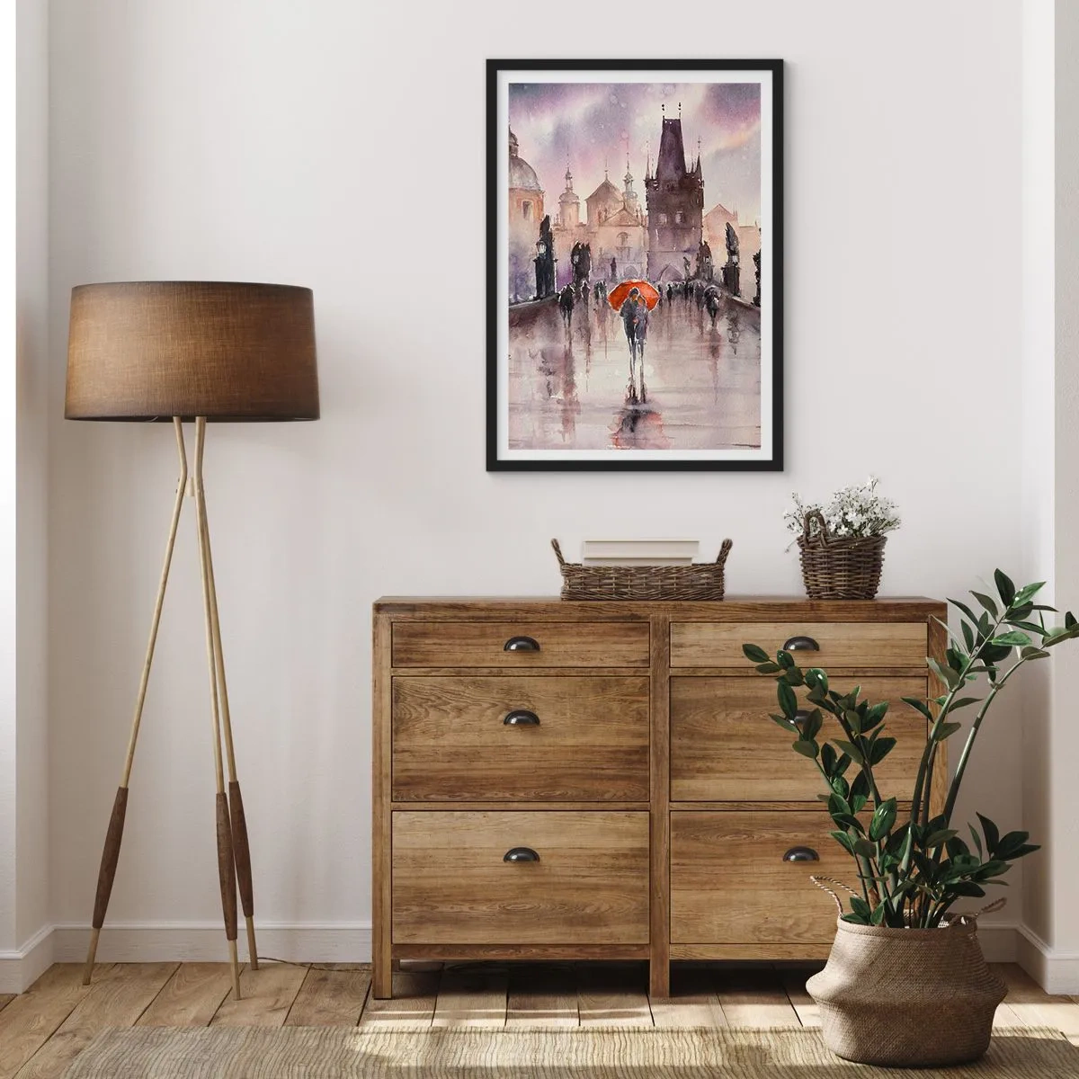 Pôster com moldura preta - Um passeio romântico na ponte em um dia chuvoso - 50x70cm - Pessoas não mudam - Decoração de parede moderna para a sala de estar e quarto ARTTOR