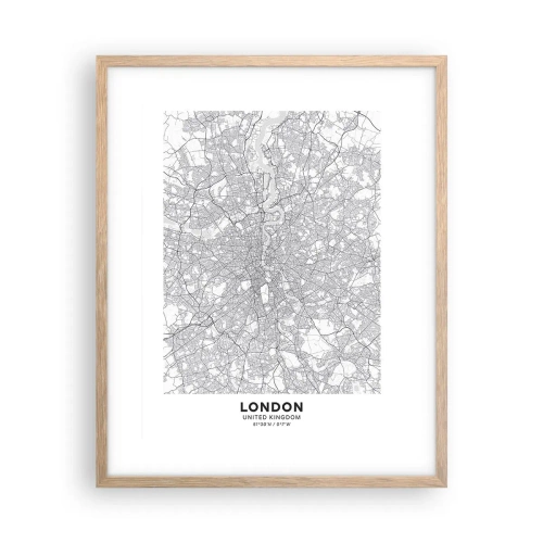 Pôster com moldura de carvalho claro - Mapa do labirinto de Londres - 40x50 cm