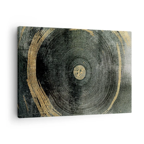 Quadro em tela - Círculos concêntricos com detalhes dourados - 70x50cm - Mudança e persistência - Decoração de parede moderna para a sala de estar e quarto ARTTOR