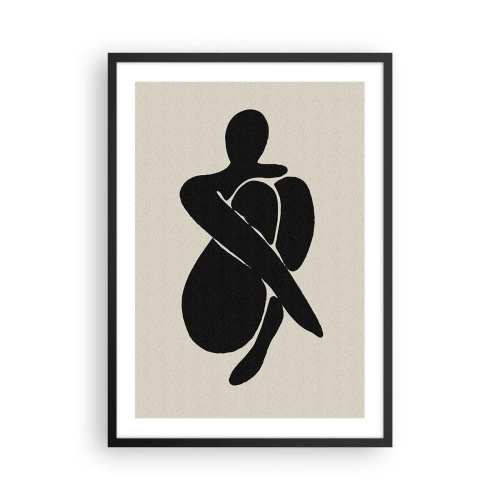 Pôster com moldura preta - Figura abstrata em pose com os braços em volta do corpo, ilustração em preto e branco - 50x70cm - Em seus próprios braços - Decoração de parede moderna para a sala de estar e quarto ARTTOR
