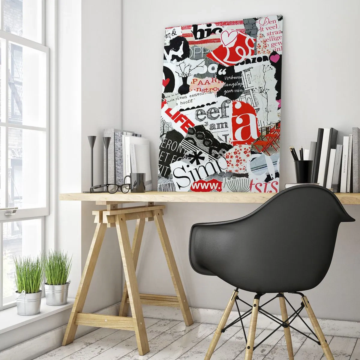 Quadro em vidro - Colagem hipster - 80x120 cm
