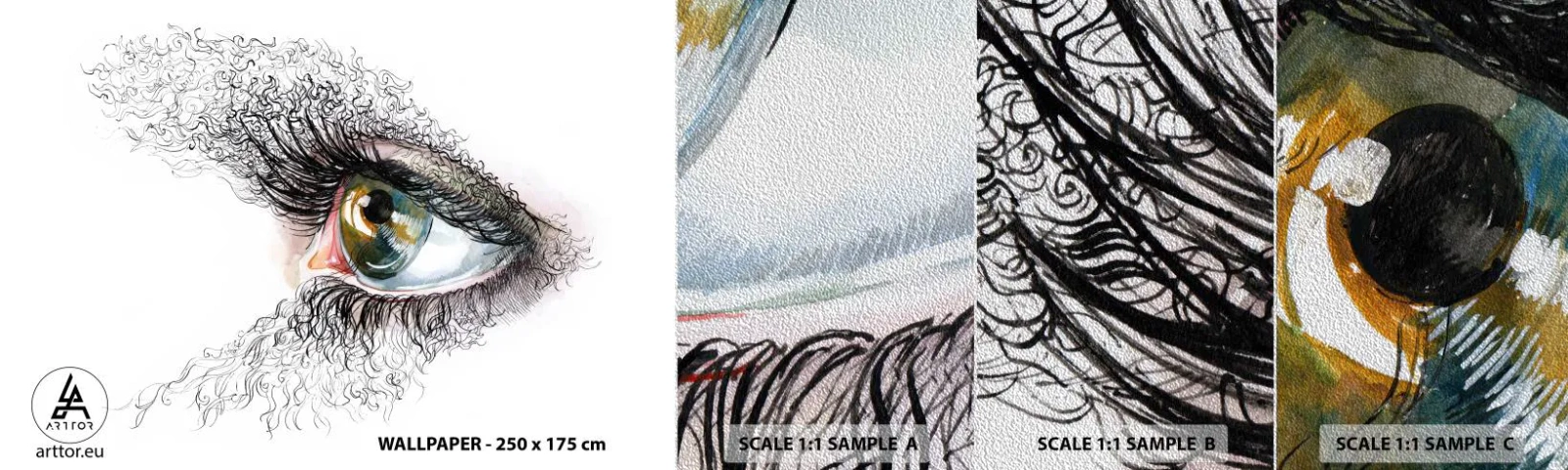 Amostra de papel de parede Premium Sand - Olhe diretamente para a alma - Abstração, Gráficos, Olho - 100x30 cm