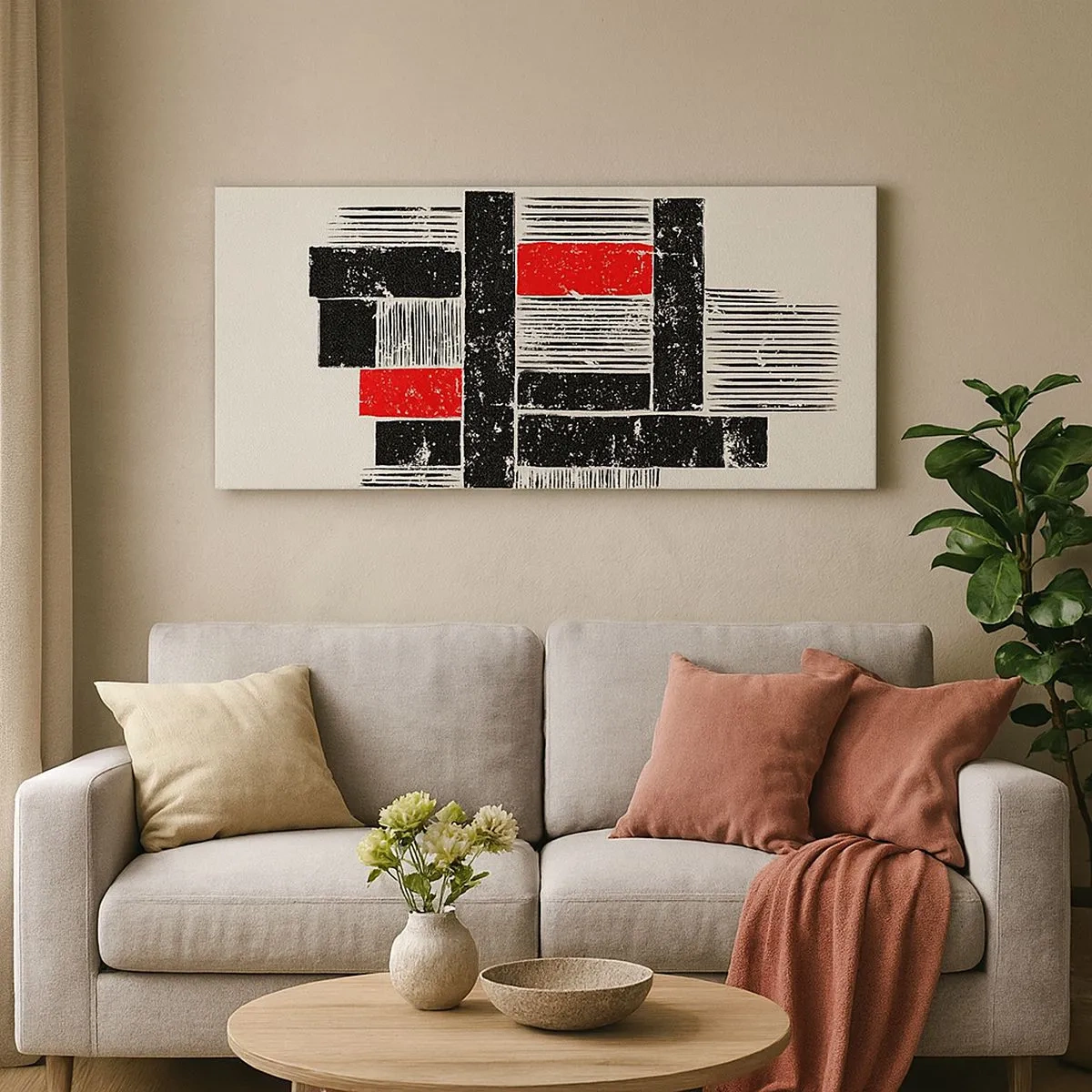 Quadro em tela - Vermelho e preto - 100x40 cm
