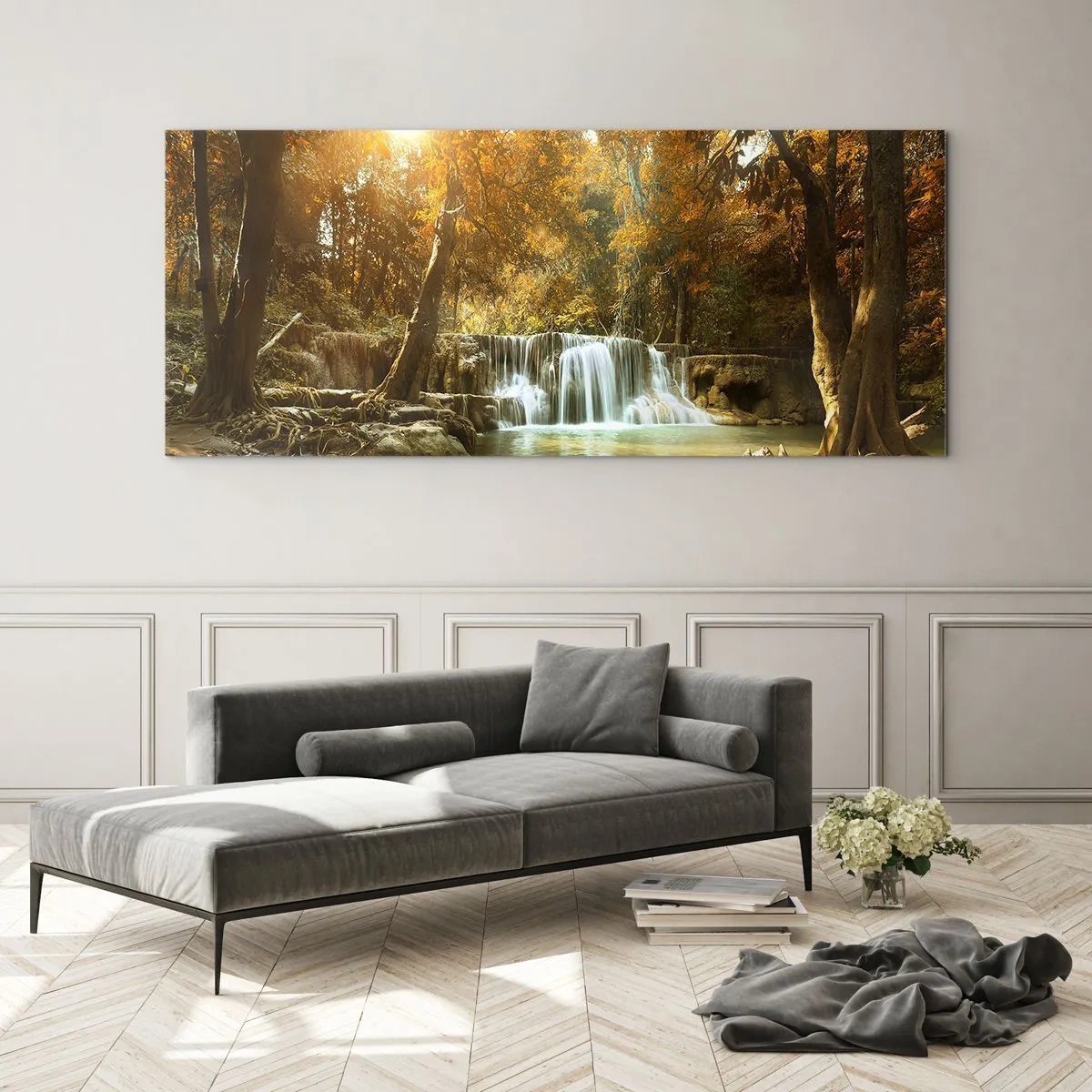 Quadro em vidro - A cascata do parque - 120x50 cm