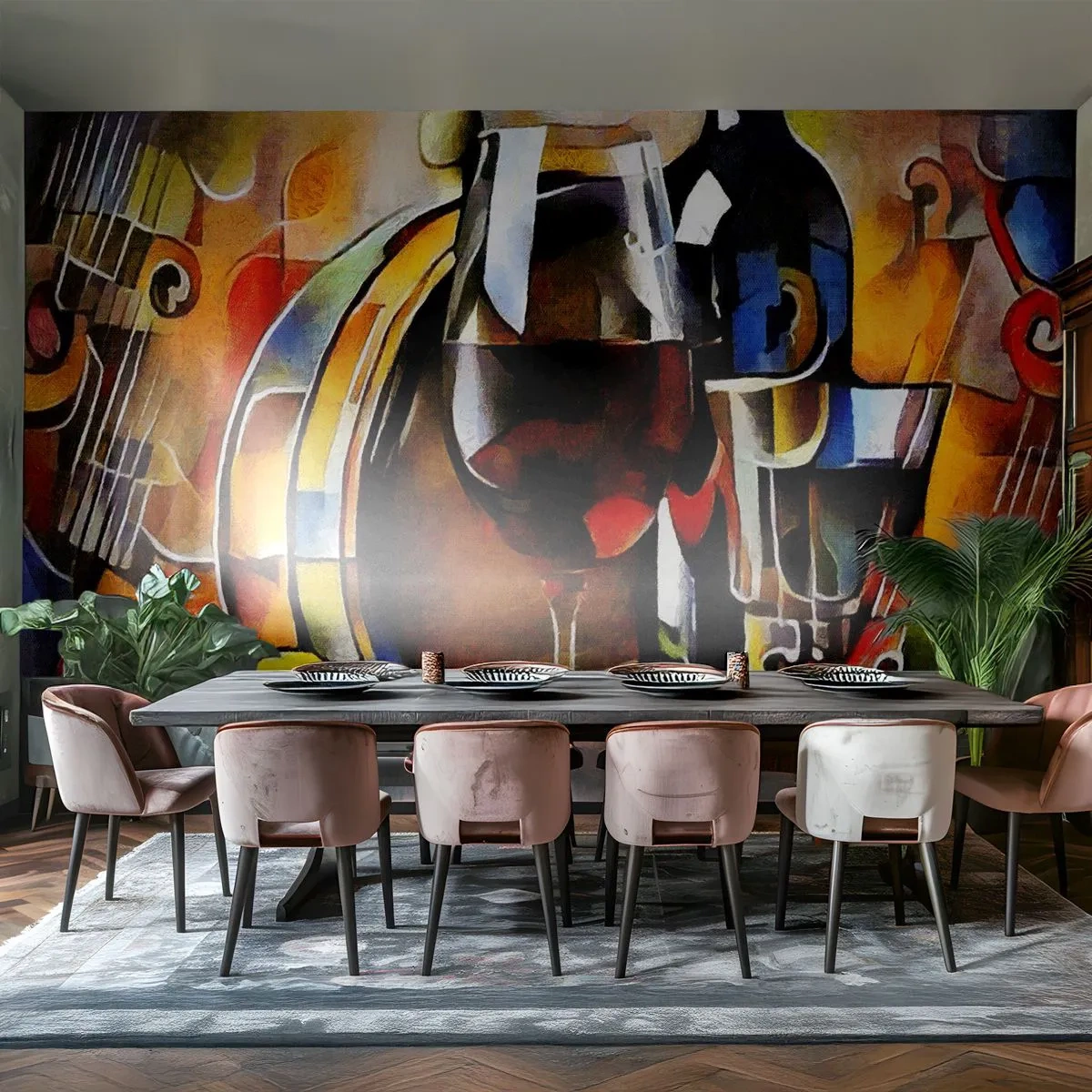 Papel de Parede Premium Canvas - E o mundo ganha cor - Abstração, Cubismo, Pedaço - 450x315 cm