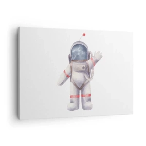 Quadro em tela - Astronauta estilo aquarela em fundo branco - 70x50cm - Por enquanto é isso! - Decoração de parede moderna para a sala de estar e quarto ARTTOR