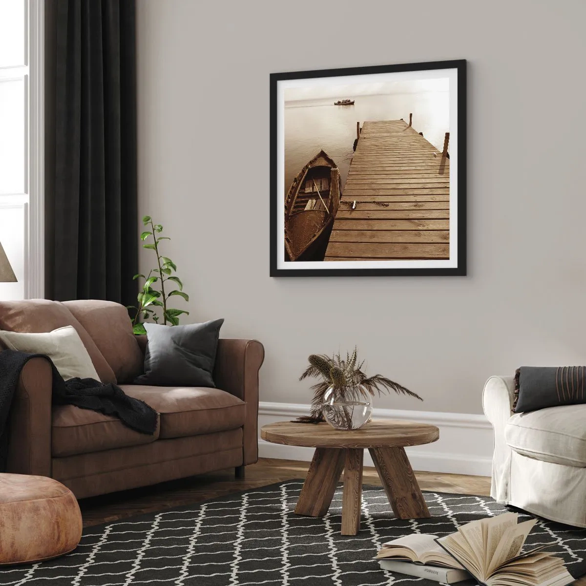 Pôster com moldura preta - Paz de espírito - 40x40 cm