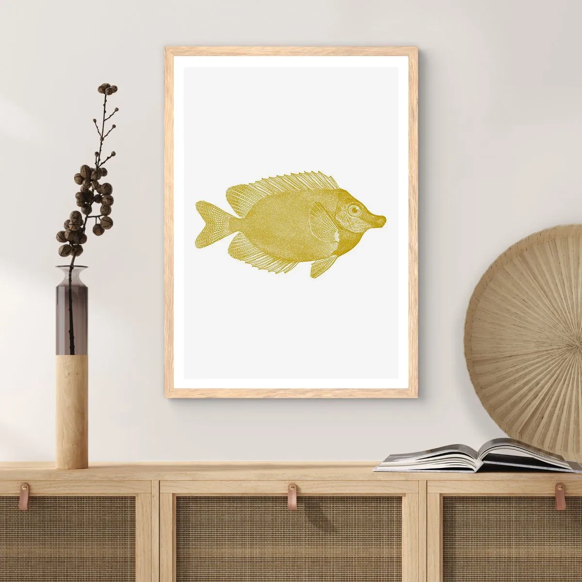 Pôster com moldura de carvalho claro - Peixe e pronto - 70x100 cm
