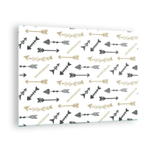 Quadro em vidro - Um padrão de setas em cores diferentes em um fundo branco - 70x50cm - O sonho do arqueiro - Decoração de parede moderna para a sala de estar e quarto ARTTOR