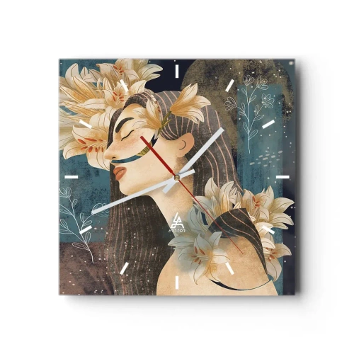 Relógio de parede - Relógio em vidro - O conto da princesa com lírios - 30x30 cm