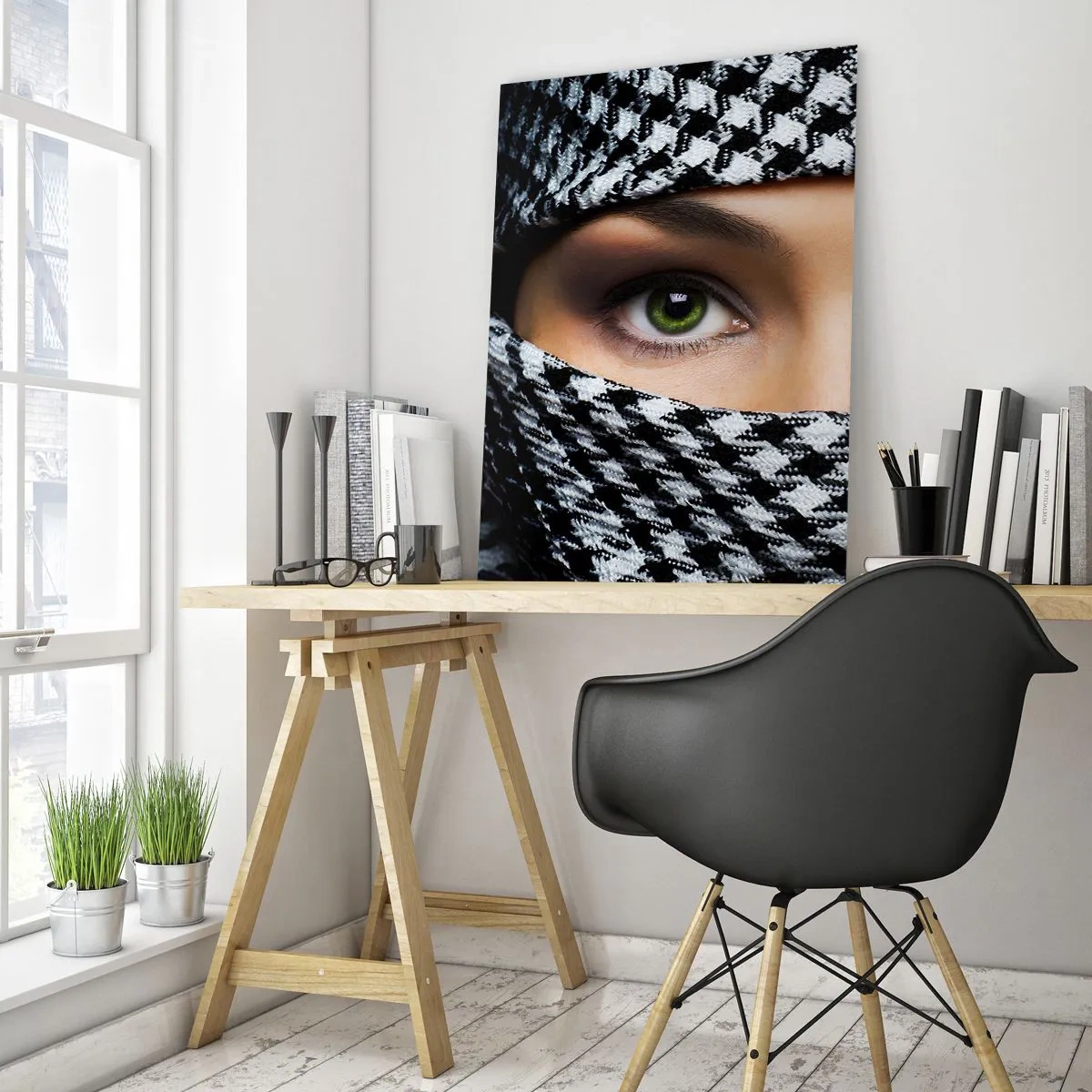 Quadro em vidro - Retrato de uma beleza velada de olhos verdes - 50x70 cm