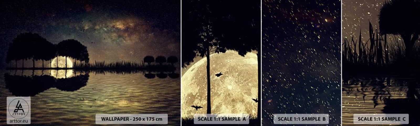 Amostra de papel de parede autocolante Deluxe Sticker - Uma noite no Fim do Mundo - Paisagem, Lago, Lua - 100x30 cm