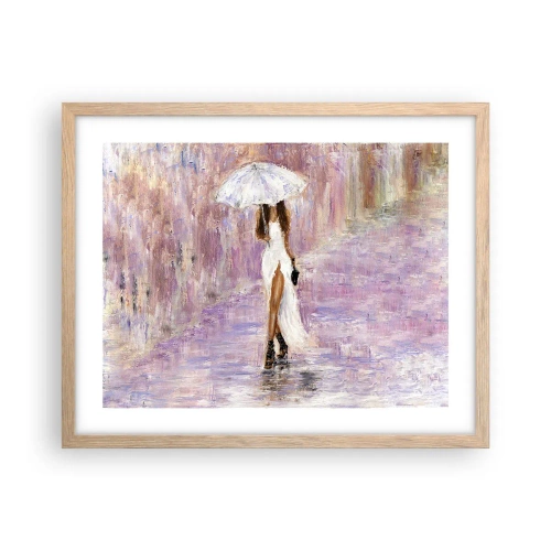Pôster com moldura de carvalho claro - Na chuva lilás - 50x40 cm