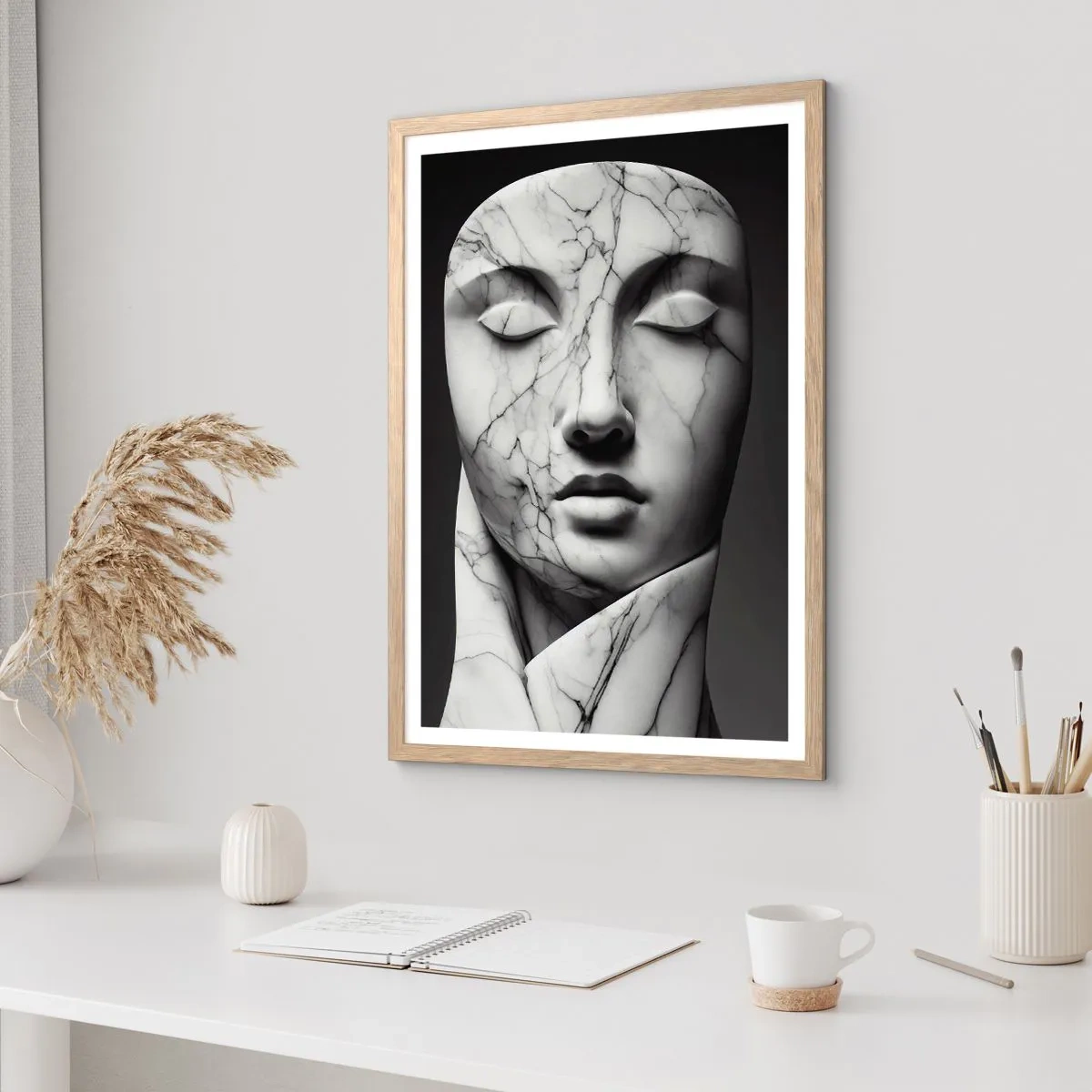 Pôster com moldura de carvalho claro - Formas de mármore - 50x70 cm