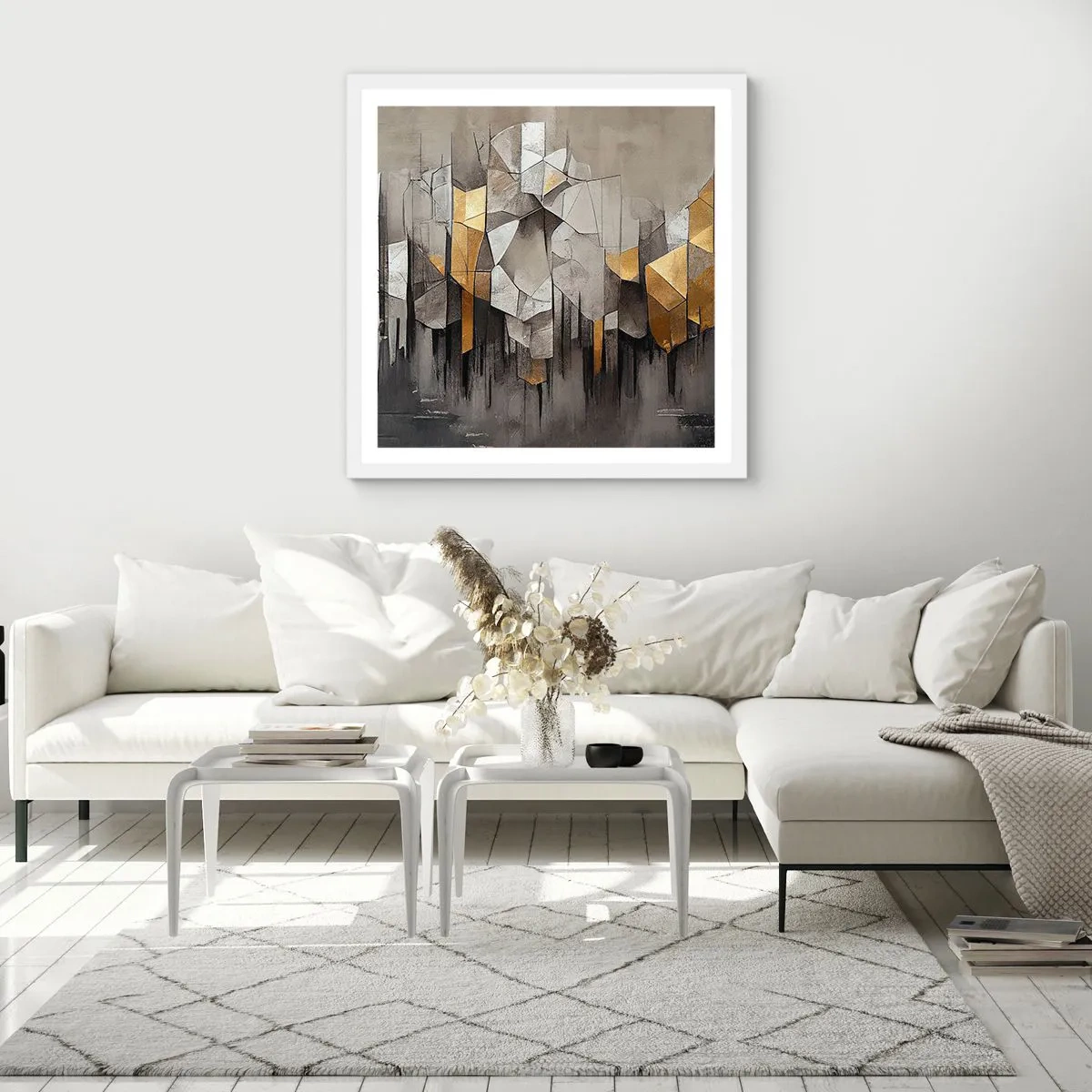 Pôster em moldura branca - Composição de gelo e luz - 60x60 cm