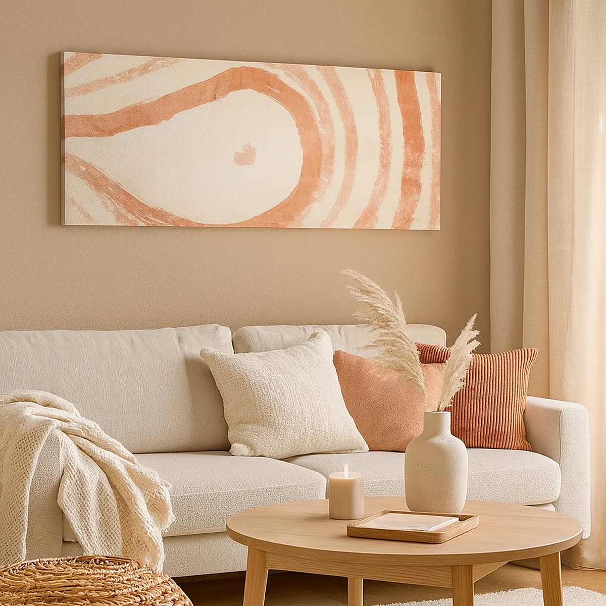 Quadro em tela - Círculos de coral – composição - 30x30 cm