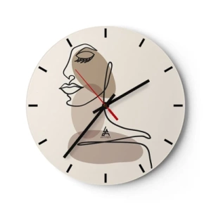 Relógio de parede - Relógio em vidro - Um retrato minimalista de uma mulher em estilo linear e manchas bege. - 30x30cm - Uma certa linha de beleza - Decoração de parede moderna para a sala de estar, cozinha e quarto ARTTOR