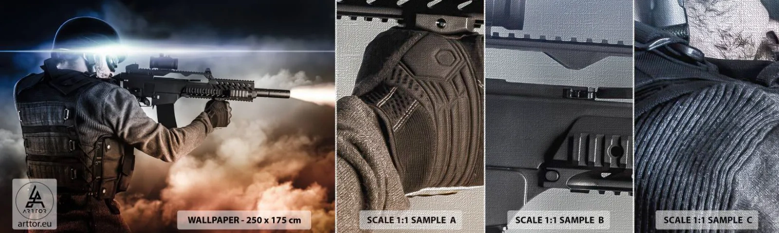 Amostra de papel de parede Premium Canvas - Simplesmente um herói - Militares, Arma, Soldado - 100x30 cm