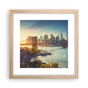 Pôster com moldura de carvalho claro - O amanhecer da cidade grande - 30x30 cm