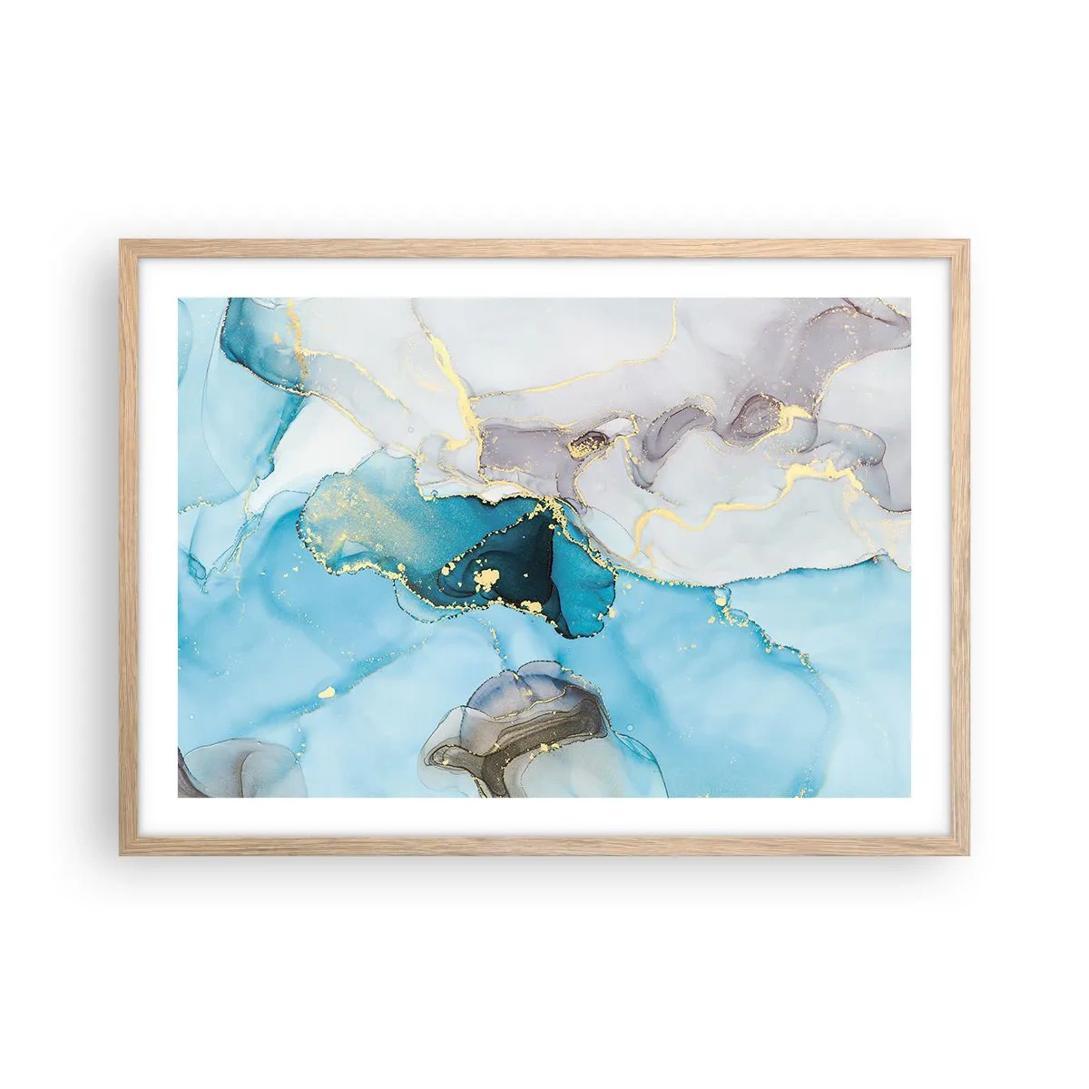 Pôster com moldura de carvalho claro - Estudo do encontro do cinza e turquesa - 70x50 cm