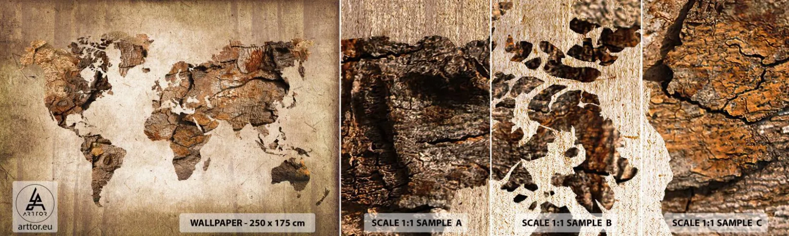 Amostra de Papel de Parede Standard Eco - Descobrindo o o mundo - Mapa mundial, Continentes, Viagens - 100x30 cm