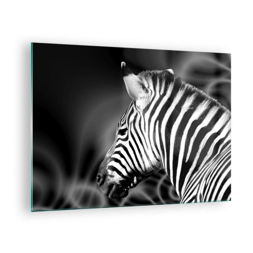 Quadro em vidro - Zebra em estética preto e branco - 70x50cm - O branco é branco e o preto é preto - Decoração de parede moderna para a sala de estar e quarto ARTTOR