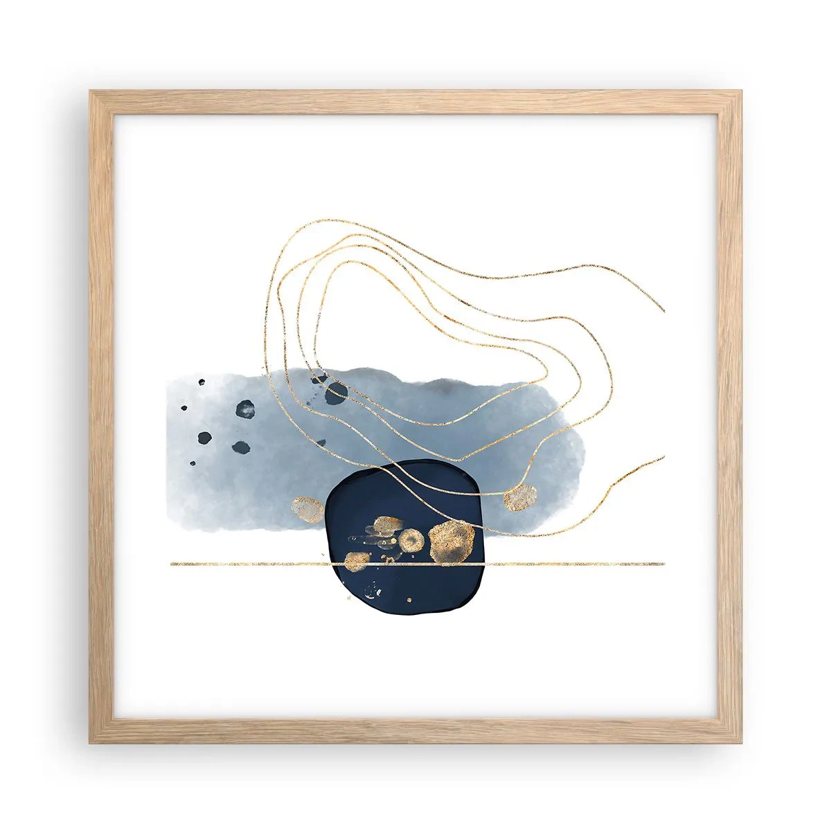 Pôster com moldura de carvalho claro - Fantasia azul e dourada - 40x40 cm