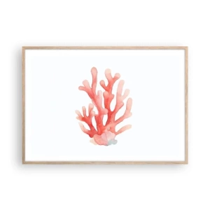 Pôster com moldura de carvalho claro - Coral de cor coral - 100x70 cm