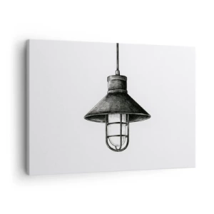 Quadro em tela - Desenho de uma luminária pendente retrô em um fundo branco - 70x50cm - Como antigamente… - Decoração de parede moderna para a sala de estar e quarto ARTTOR