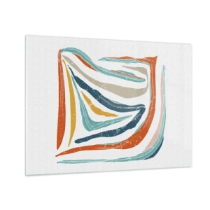 Quadro em vidro - Listras coloridas criam uma abstração dinâmica em um fundo branco - 70x50cm - Abstração com um sorriso amigável - Decoração de parede moderna para a sala de estar e quarto ARTTOR