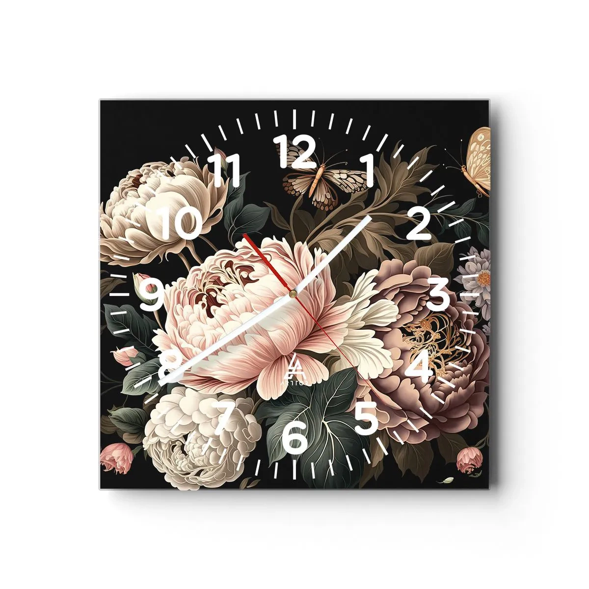 Relógio de parede - Relógio em vidro - Em estilo barroco - 30x30 cm
