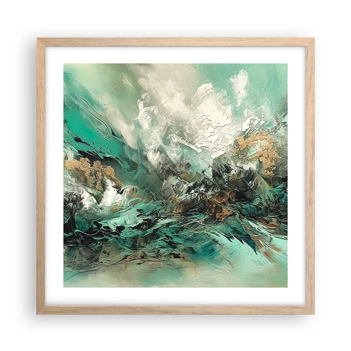 Pôster com moldura de carvalho claro - Surf esmeralda e preto - 50x50 cm