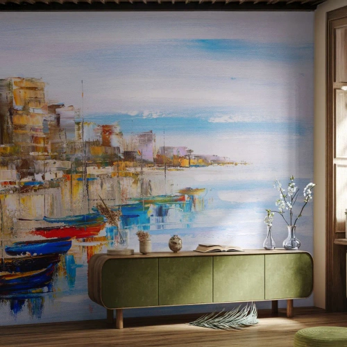 Papel de Parede Premium Sand - Um refúgio urbano multicolorido - Paisagem, Porto, Beira-mar - 350x256 cm