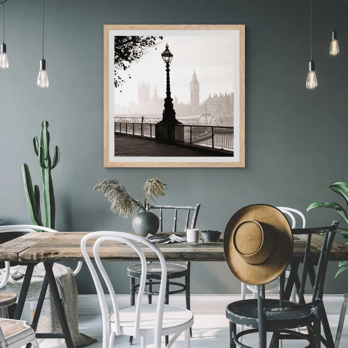 Pôster com moldura de carvalho claro - Manhã Londrina - 50x50 cm