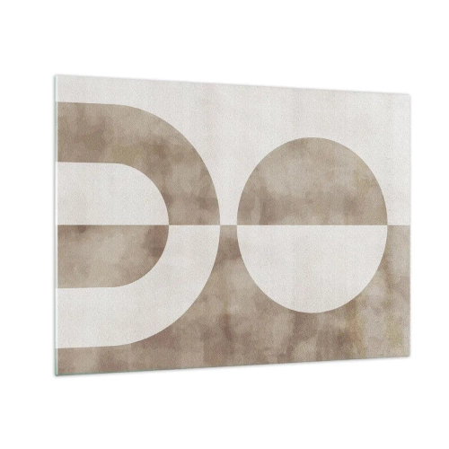 Quadro em vidro - Geometria bege com um semicírculo e um círculo em um fundo horizontal - 70x50cm - Semelhanças e diferenças - Decoração de parede moderna para a sala de estar e quarto ARTTOR