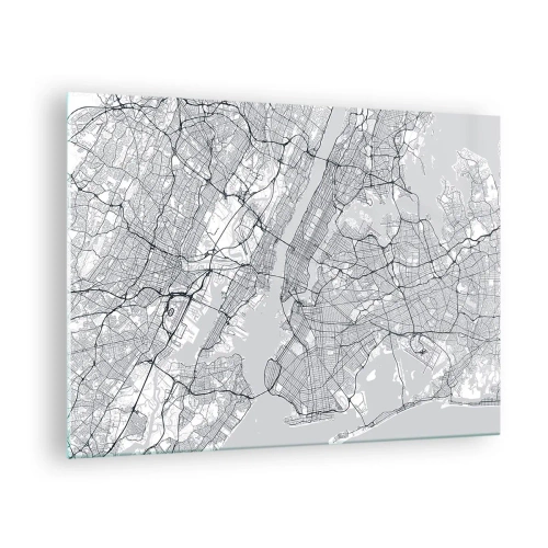 Quadro em vidro - Um mapa de ruas e distritos de grandes cidades em formato monocromático - 70x50cm - Anatomia de uma metrópole - Decoração de parede moderna para a sala de estar e quarto ARTTOR