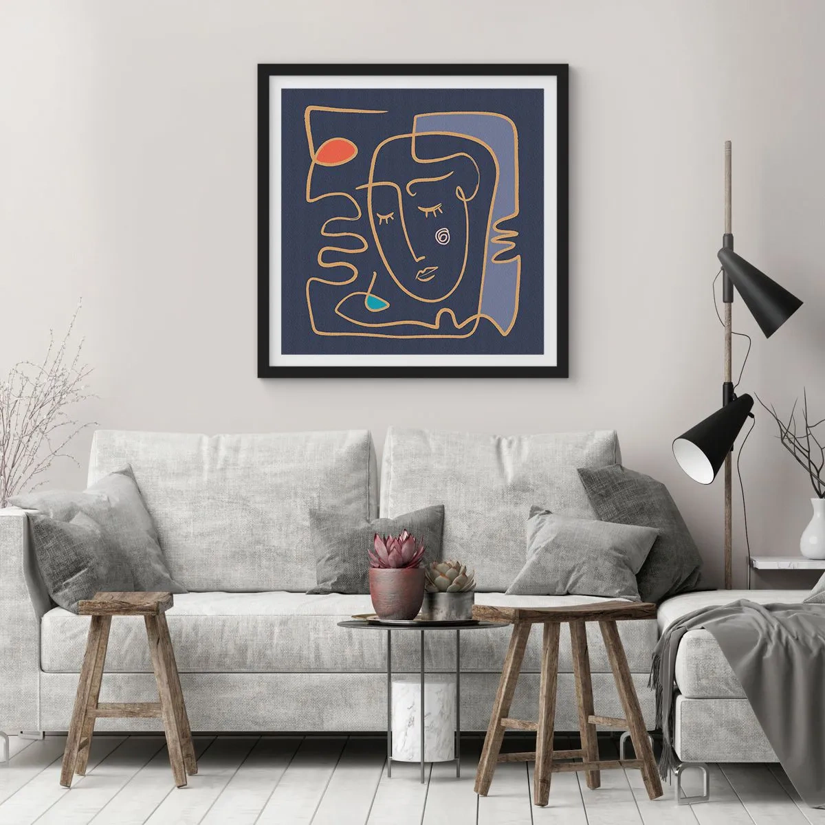 Pôster com moldura preta - Nos pensamentos - 40x40 cm