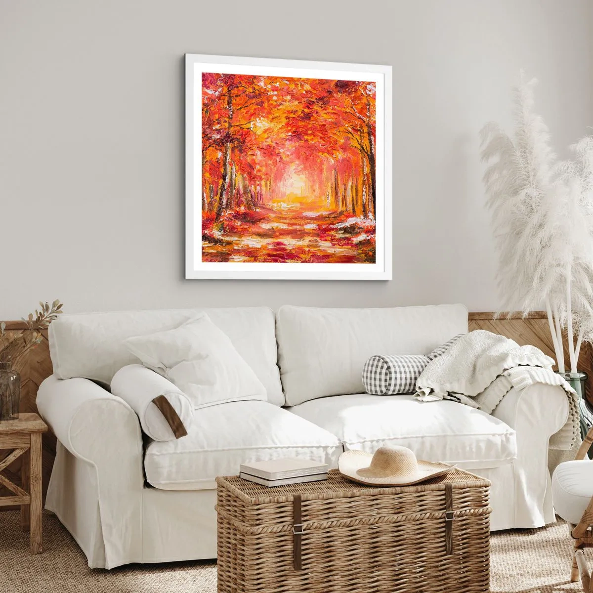 Pôster em moldura branca - Floresta de cobre - 40x40 cm