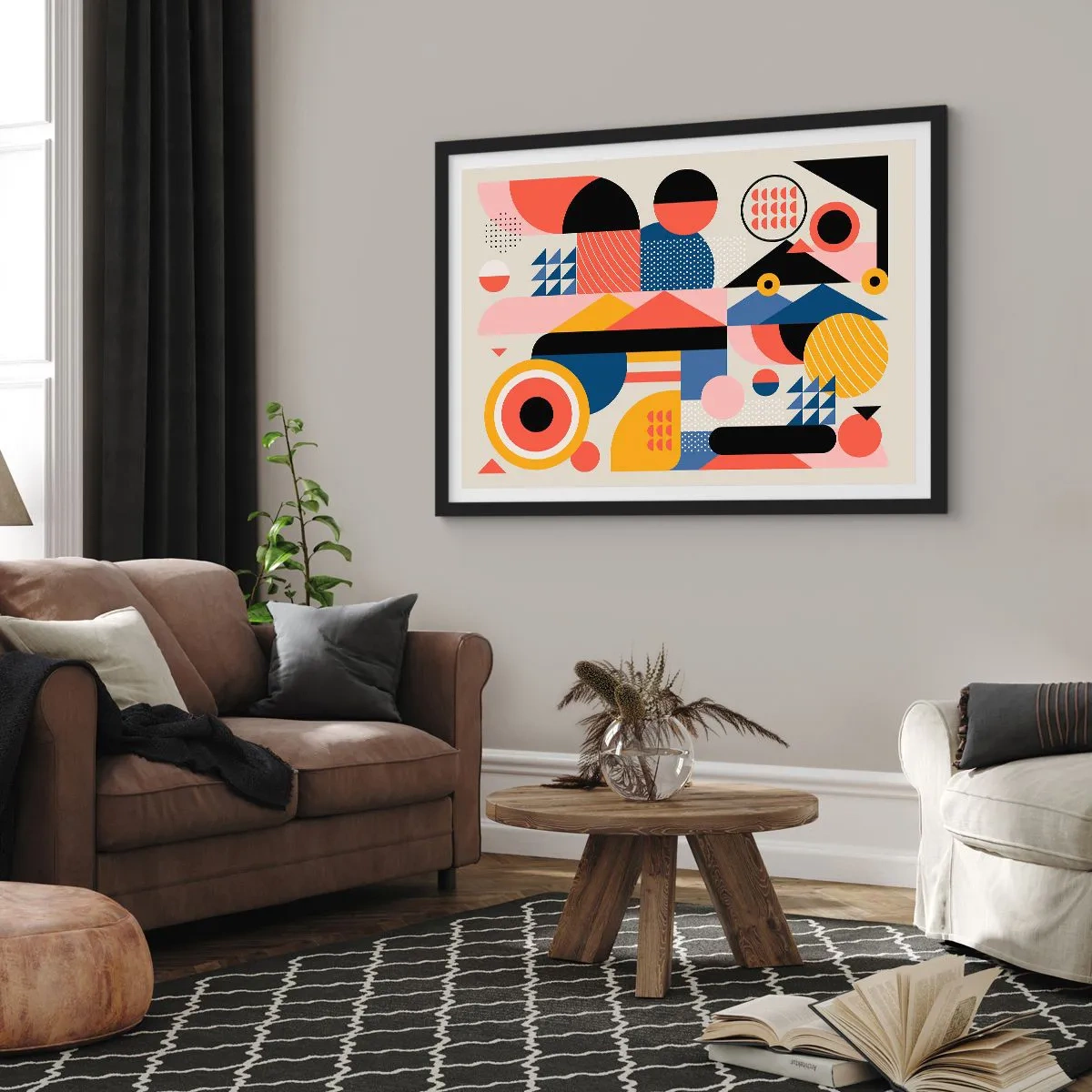 Pôster com moldura preta - Composição: brincar - 70x50 cm