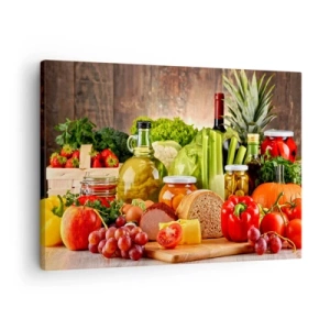 Quadro em tela - Frutas, vegetais e produtos alimentícios coloridos - 70x50cm - Defumados, cozidos, em conserva - Decoração de parede moderna para a sala de estar e quarto ARTTOR