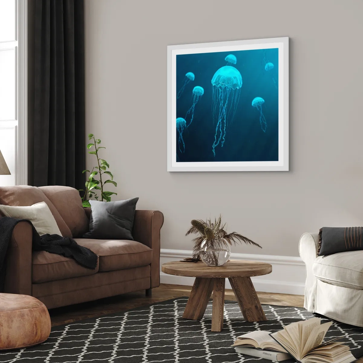 Pôster em moldura branca - Dança do oceano - 50x50 cm