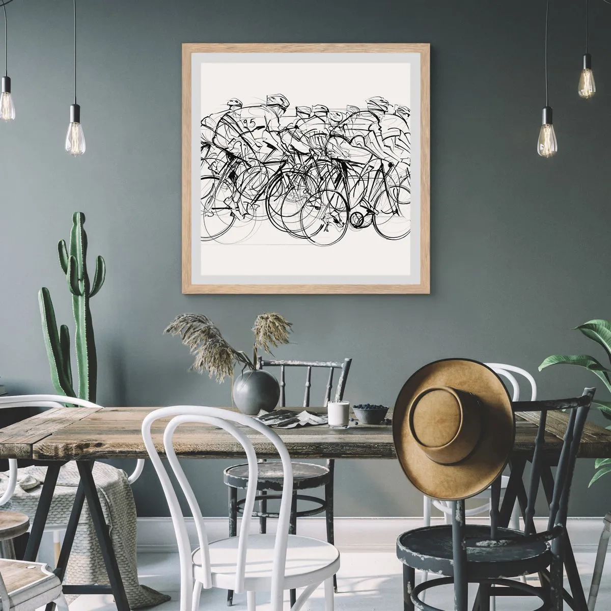 Pôster com moldura de carvalho claro - Juntos como uma equipa - 30x30 cm